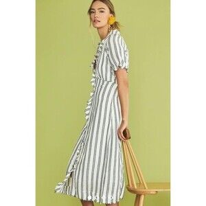 Anthropologie Pilcro Striped Ruffle-Collar Buttondown Midi Dress S-4 New 285348